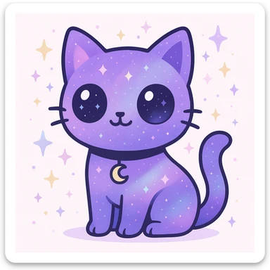 cute purple galaxy gothic cat with dreamy cosmic background, sparkly eyes, gothic accessories, vibrant colors sticker