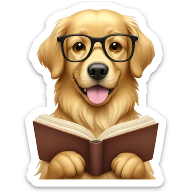 Golden retriever wearing glasses and reading book sticker