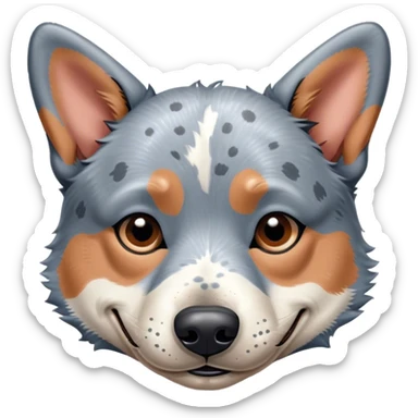 Meme-Worthy Cute Sleeping Blue Speckle Australian Cattle Dog Portrait Emoji, Head resting peacefully with a contented smile, showcasing a robust build and a luxuriously soft blue speckle Fur, eyes shut in a serene nap, Simplified yet hilariously adorable features, highly detailed, glowing with a soft, drowsy light, high shine, relaxed and utterly lovable, stylized with an air of playful laziness, bright and heartwarming, soft glowing outline, capturing the essence of a comically sleepy herder, so meme-worthy it feels like it could instantly become the next viral sensation of adorable slumber! sticker