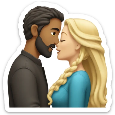 Man with dark hair and beard kissing white woman blonde long hair  sticker