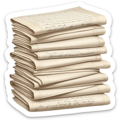 Icon for Autograph Collecting: several vintage framed with signatures of famous celebrities sheets stacked one on top of the other, each . The icon should evoke the charm and history of collecting autographs. Transparent background. sticker