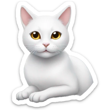 white cat sitting on moon with halo on head sticker