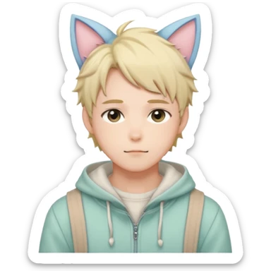 Shiny Blushing Cute Kawaii Handsome Shoujo Anime Man with Cat Ears Trending Style Cottagecore Pastelcore  sticker