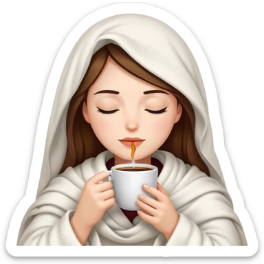 girl inside a blanket sipping coffee eyes closed sticker