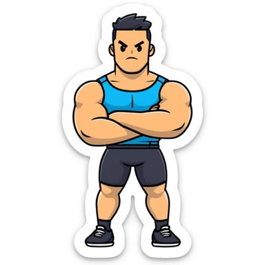 full body bulky male figure standing with arms crossed, muscular build, wearing athletic clothes, serious expression sticker