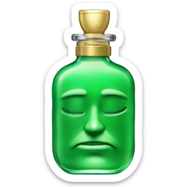 Perfume bottle in shape of a man's body with green liquid sticker