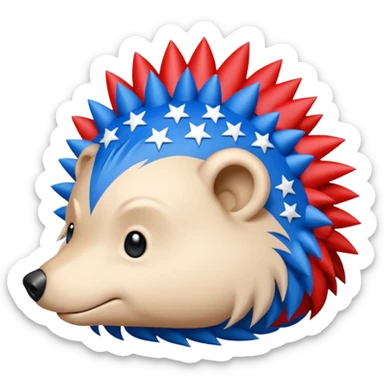 Red and blue Porcupine facing right. Bottom layer red: covers feet, round face, 2 spikes. blue upper layer 6 spikes, 3 white 5 pointed stars in the middle of the blue. sticker