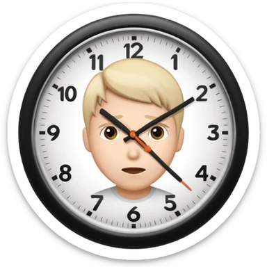 Create a hurried expression holding a clock that ticks VERY FAST sticker