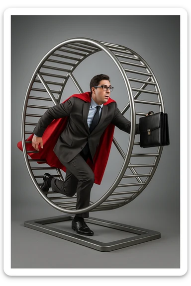 uomo che corre dentro la ruota del criceto come un circolo vizioso immagine realistica sticker