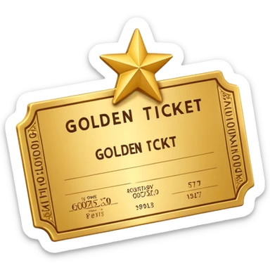 A cute 3D Stylized icon of Golden Ticket with a Star sticker