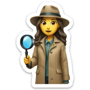 girl in a detective costume, in a raincoat, with a hat and a magnifying glass in her hands sticker
