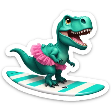T-rex wearing a tutu on a surfboard sticker