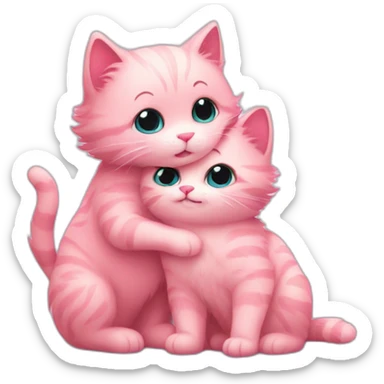 cute fluffy pink cat hugs another cat sticker