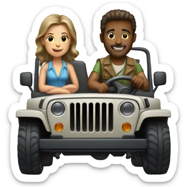 A man and a woman driving a jeep sticker