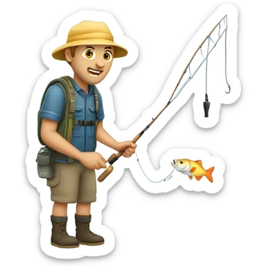  Caucasian fisherman catching a fish sticker