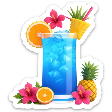 blue tropical cocktail with hibiscus and pineapple garnishes sticker