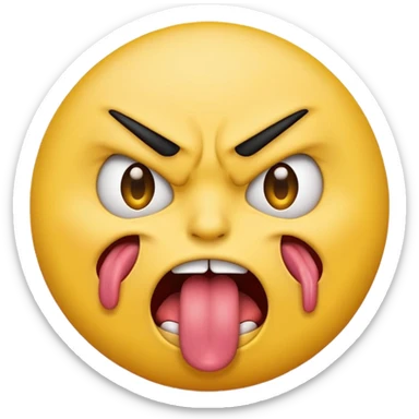 an angry emoji with his tounge sticking out sticker