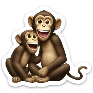 Monkey laughing on a friend monkey sticker