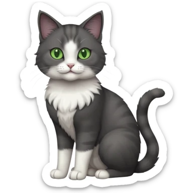 full body view of beautiful female solid dark grey cat with green eyes, white toes and white patch on chest sticker