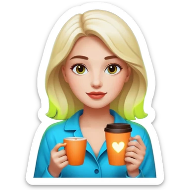 Woman with coffee , neon glow, Midnight Wander. sticker