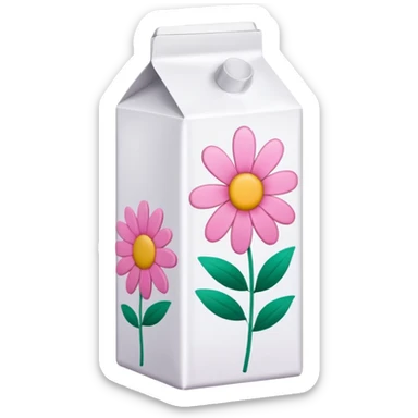 a white TINE milk carton with pink flower doodles on it  sticker