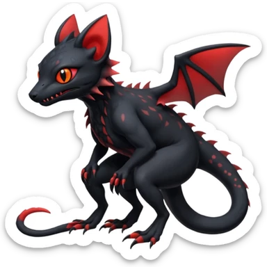 Futuristic Black Dark Abyssal Ethereal Modern Salandit-Litten-Noibat-Abyss-Lykoi-Fakémon-creature-hybrid Full Body sticker