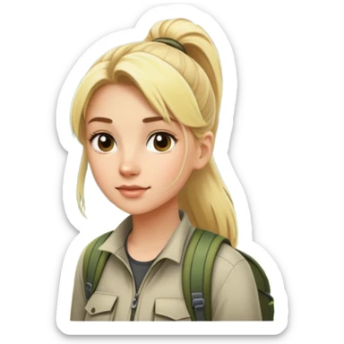 blonde girl with high pony tail hiking in the woods sticker