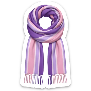Realistic pastel-pink and pastel-violet vertically thick-striped winter scarf isolated. sticker
