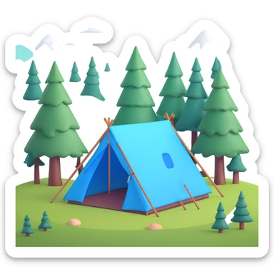 cozy tent in Scandinavian Lapland forest with pine trees sticker
