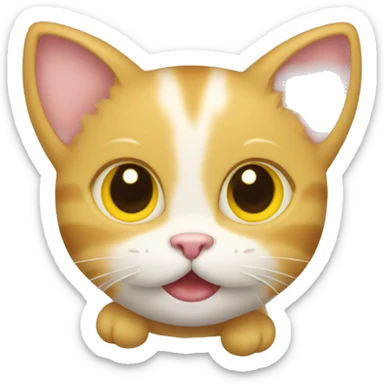 happy kitten with yellow hearts around  sticker