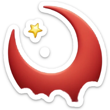 red minimalist  crescent moon with sparkly white clouds sticker