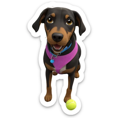 playful dog with tennis ball sticker