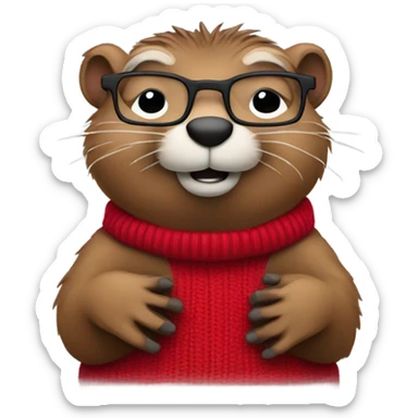 groundhog in a red sweater and glasses hands on side sticker