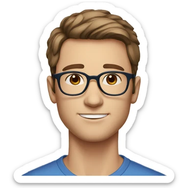 Male, short brown hair, glasses, sharp jawline, blue eyes, freckles sticker