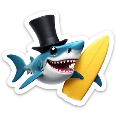 Shark with a top hat while surfing with a drink sticker