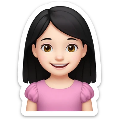 
5 years old girl, white skin, black hair, happy smile emoji sticker