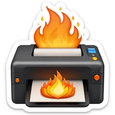 una impresora escupiendo fuego sticker