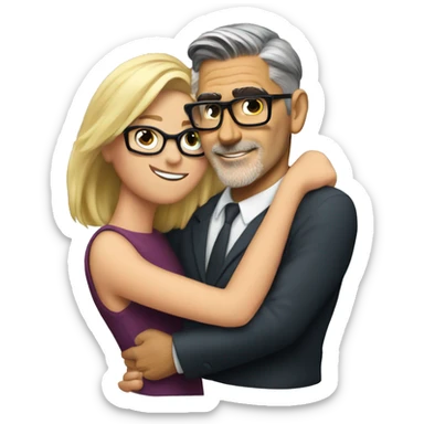Hug hug hug George Clooney and blonde woman with glasses  sticker