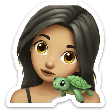 European girl with dark hair kiss little turtle sticker