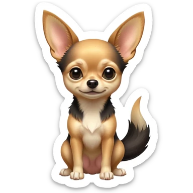 cinematic-[chihuahua dog]-realistic-full-body-sitting-emoji,-tail-resting-loosely-beside-its-paws,-head-tilted-dramatically,-sleek-[black and tan]-fur,-simplified-yet-realistic-focused-features,-highly-detailed,-glowing-with-an-almost-sarcastic-glow sticker