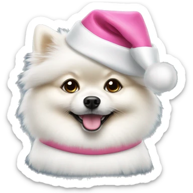 White Pomeranian with pink santa hat sticker