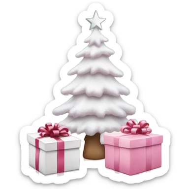Light pink Christmas gifts under a white Christmas tree  sticker