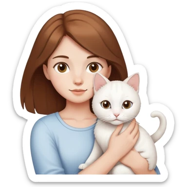 Brown-haired girl holding a white cat sticker