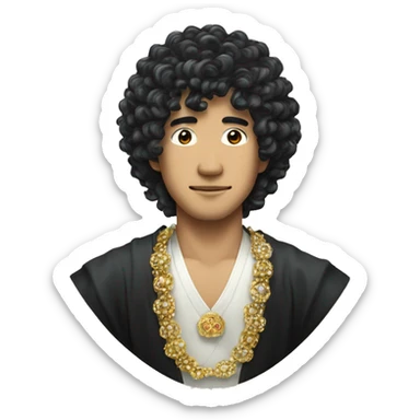 Japanese man with curly black wig on guarding jewels  sticker