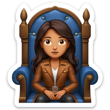 Tan skin with freckles, long dark hair, hazel eyes Dominatrix sitting on a throne sticker