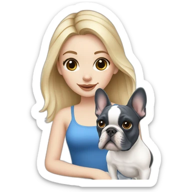 White Girl with blue French bulldog  sticker