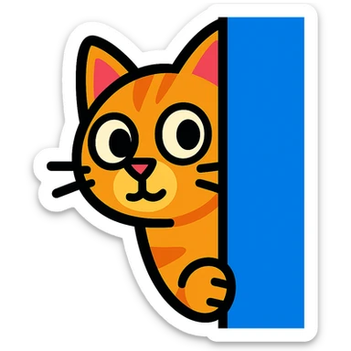 a curious cat peeking around a corner sticker