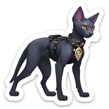 cool punk kawaii anime edgy distinguished elegant beautiful fantasy black ethereal nargacuga-Noivern-sphynx-Quiana-Fakemon collar harness jewels full body sticker