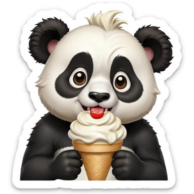 Panda eating ice cream with muscles and crazy hair and with big ears  sticker