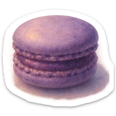 realistic Ghibli style purple macaron, dreamy lighting, soft painterly textures, appetizing and delicate sticker